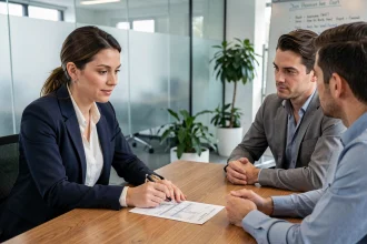 Responsable RH expliquant les 151,67 heures mensuelles à des salariés autour d'une table de réunion en entreprise